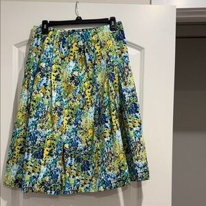 Talbots Multicolor Floral A-Line Skirt in Yellow, Blue & Green